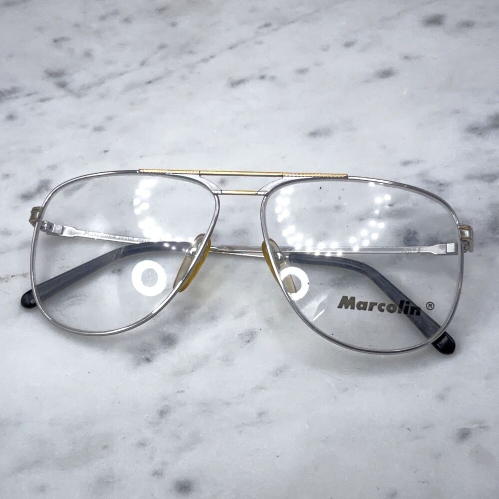 Vintage Marchon Marcolin 6006 171 Silver Gold Aviator Eyeglasses Frames 140